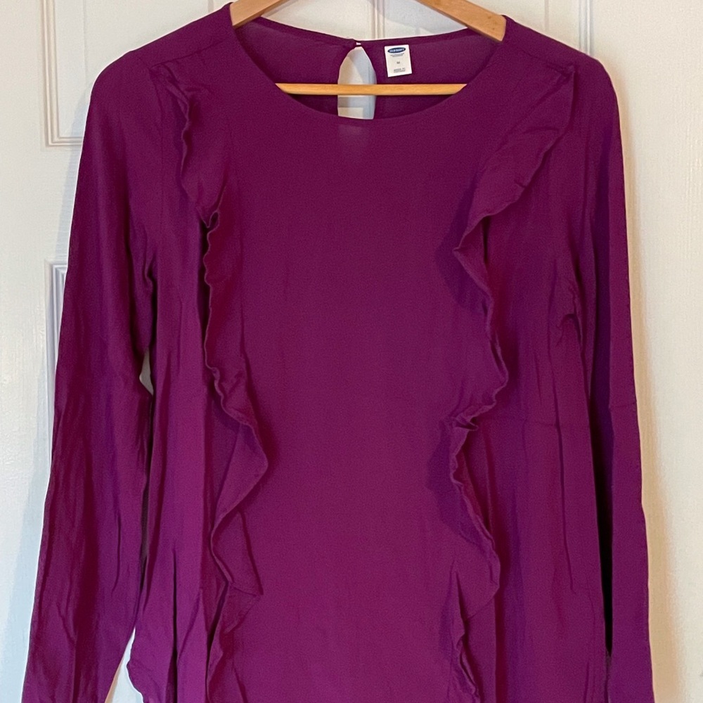 Old Navy Purple Ruffle Front Long Sleeve Blouse